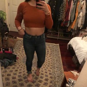 Autumn orange long sleeve crop top